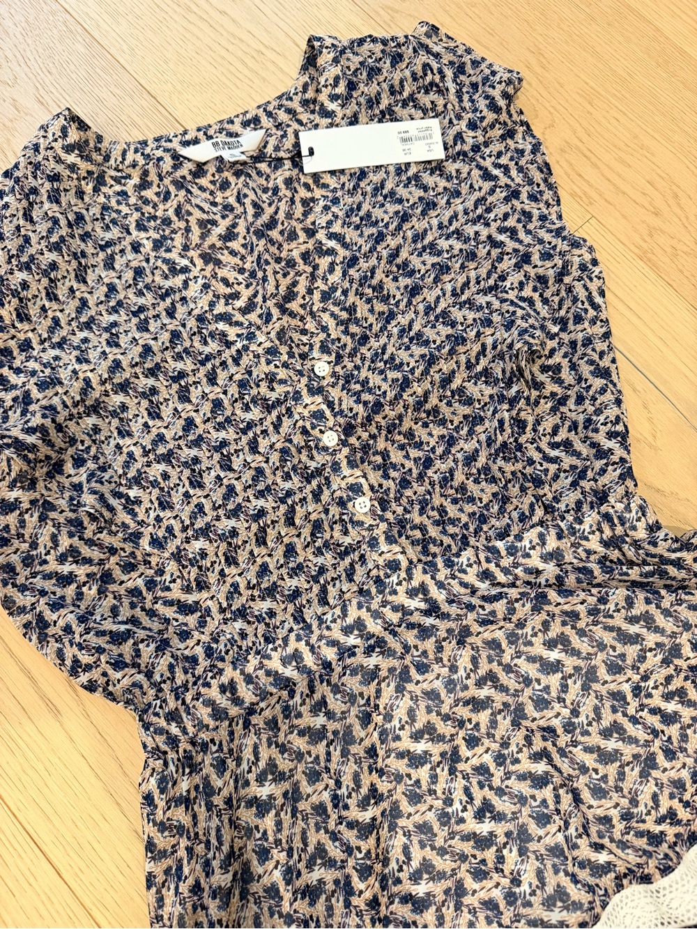 BB Dakota Navy and Beige Floral Print Dress